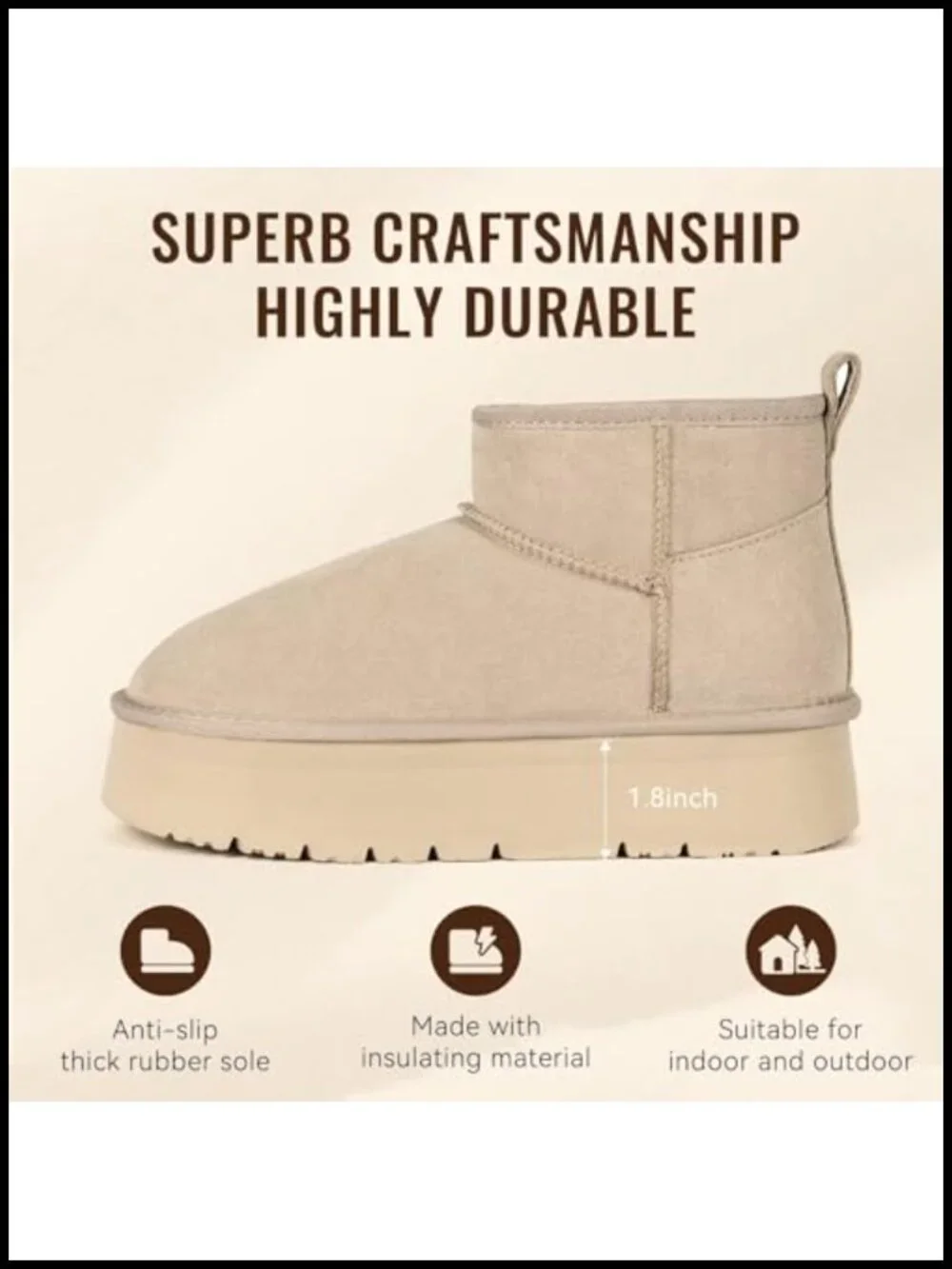 Genuine Suede Ankle Platform Boots Women Winter Snow Boots Faux Fur Lining